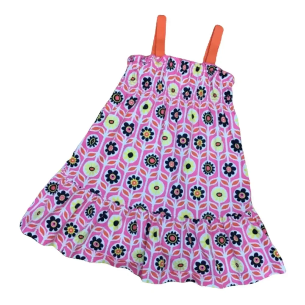 Hanna Andersson Girls Dress Size 80‎ 18-24 Months Orange Pink Flowers